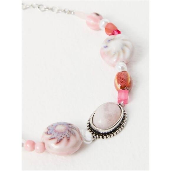 Free People Bohemian Chunky Agnes Choker Silver Pink Beach Boho NWT HTF Layering - Picture 4 of 14